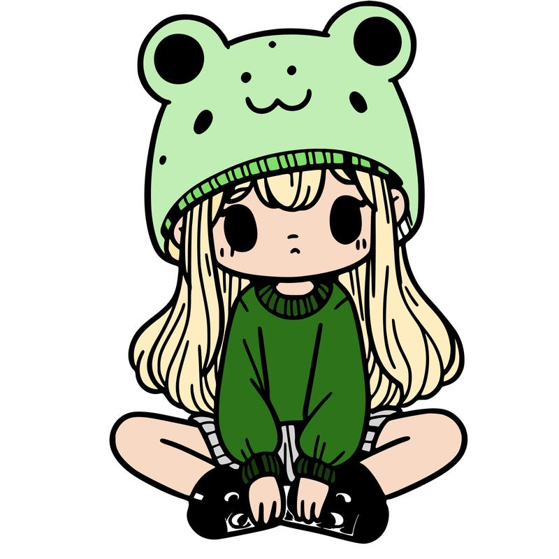 a girl wearing a frog hat and some frog socks