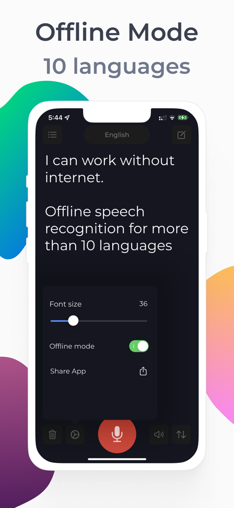Transkriptor Voice To Text - Transkriptor app interface showing offline speech to text and adjustable font size for accessibility