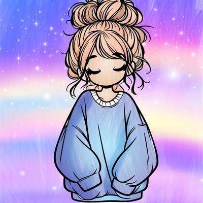 girl with baggy sweatshirt and messy bun