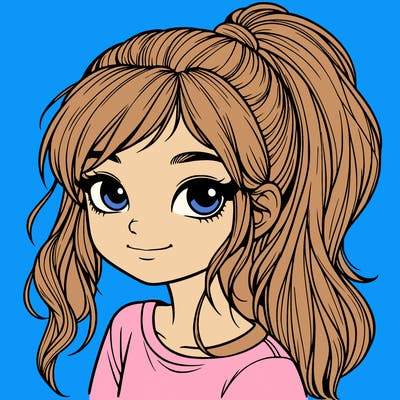 realistic girl with ponytail