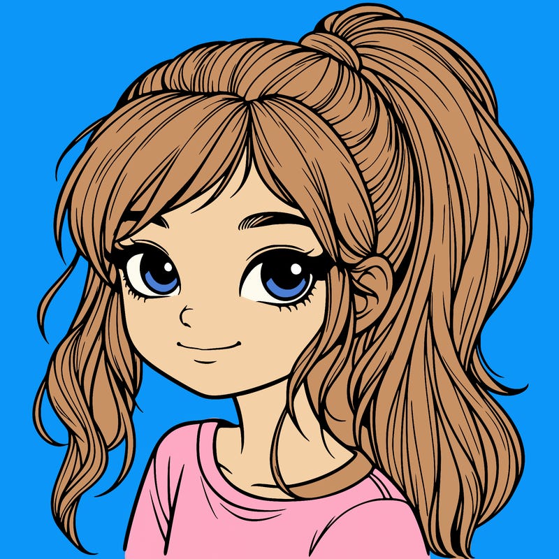 realistic girl with ponytail