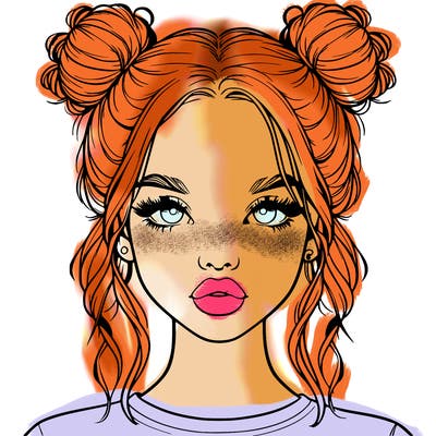 realistic girl with two buns in hair and lips