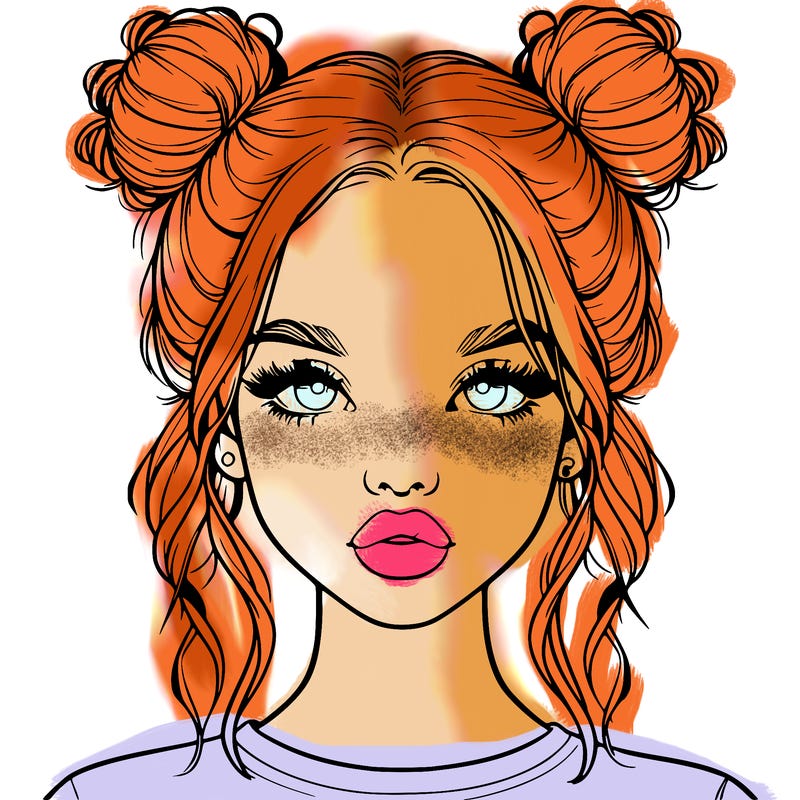 realistic girl with two buns in hair and lips