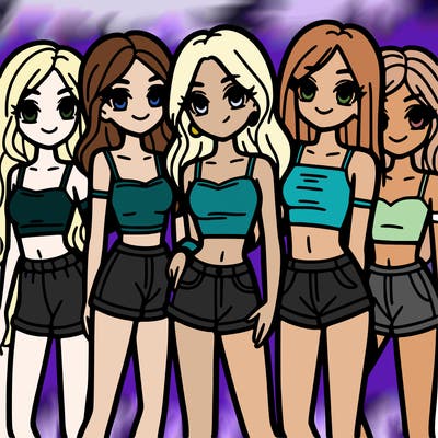 a group of girls wearing crop tops and shorts