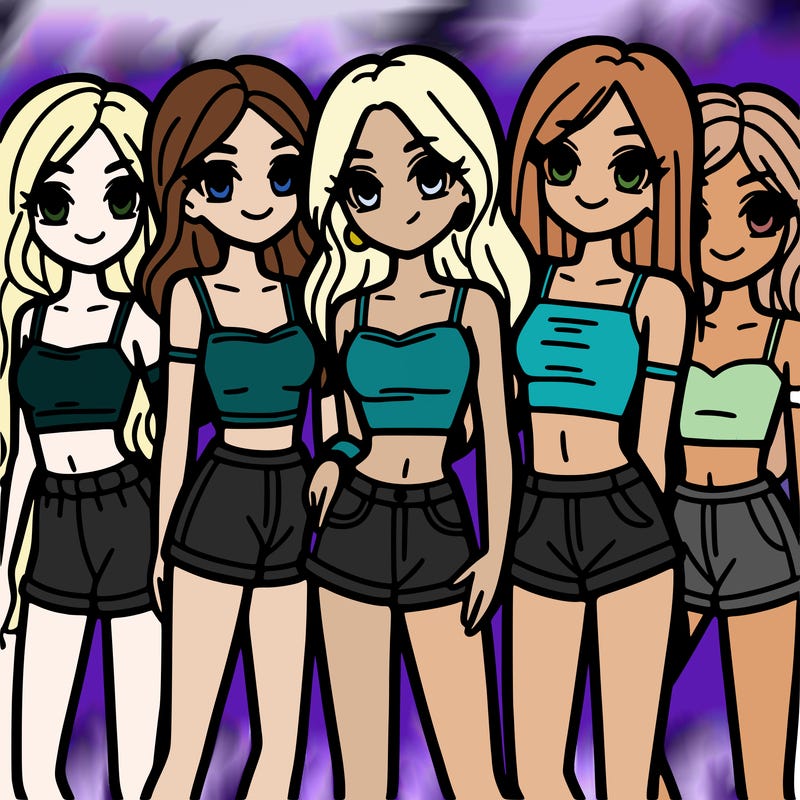 a group of girls wearing crop tops and shorts