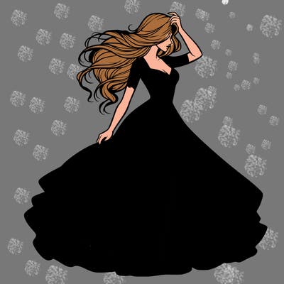 realistic woman with dress flowing in the wind