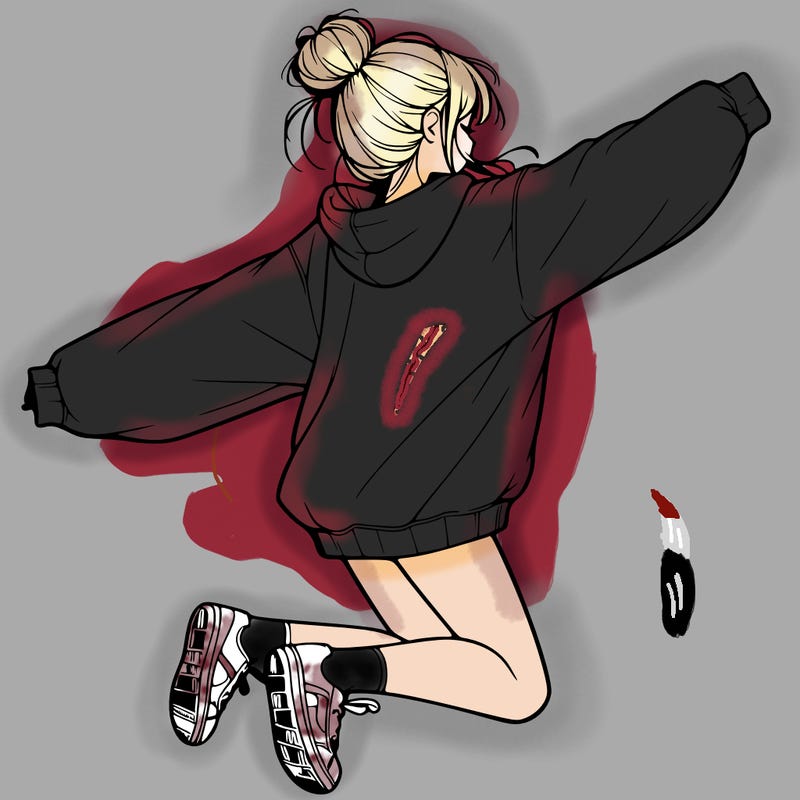 realistic girl jumping with a bun and oversized sweatshirt