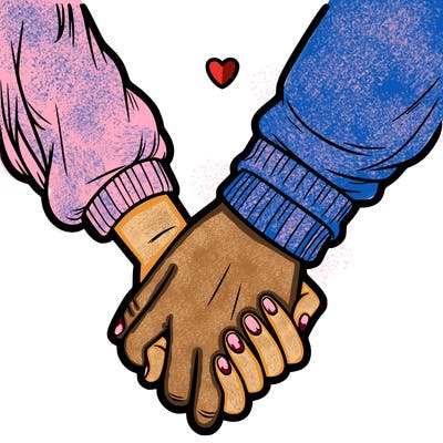 two holding hand one girl hand and one boy hand