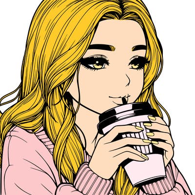 realistic girl drinking coffee