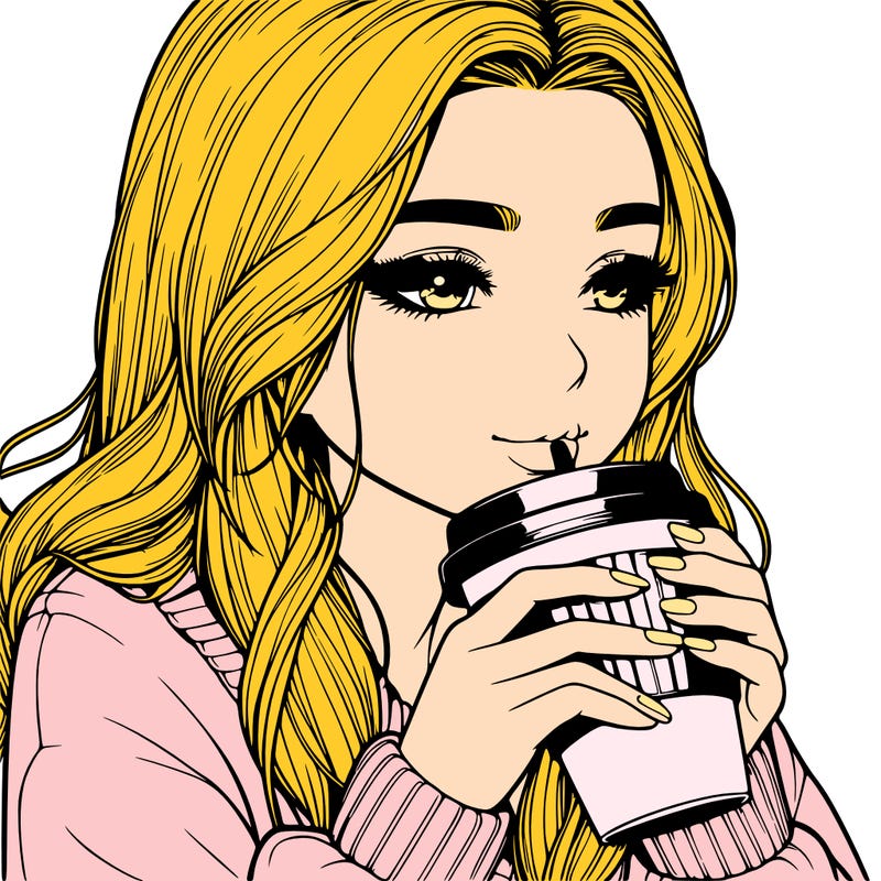 realistic girl drinking coffee