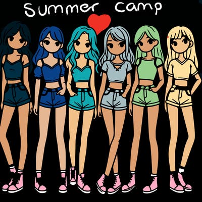 a group of girls wearing crop tops and shorts