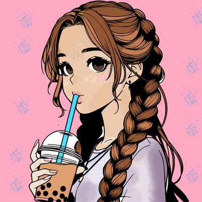 realistic girl with braided hair drinking boba