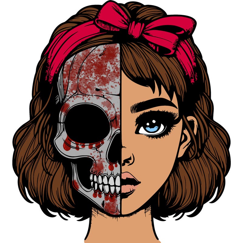realistic girl with half skull mask