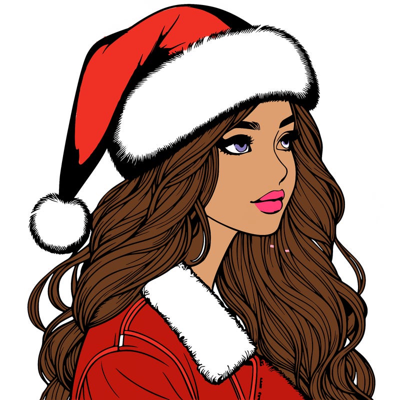 realistic girl in santa hat