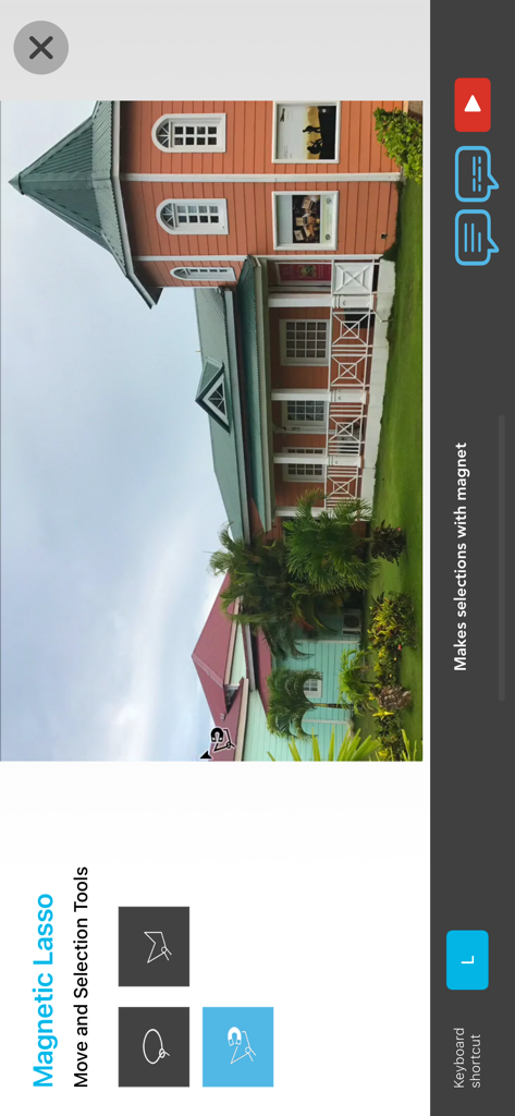 Learn Ps Tools - Bildschirm, der das Tutorial für das Magnetlassowerkzeug in der Learn Ps Tools App zeigt