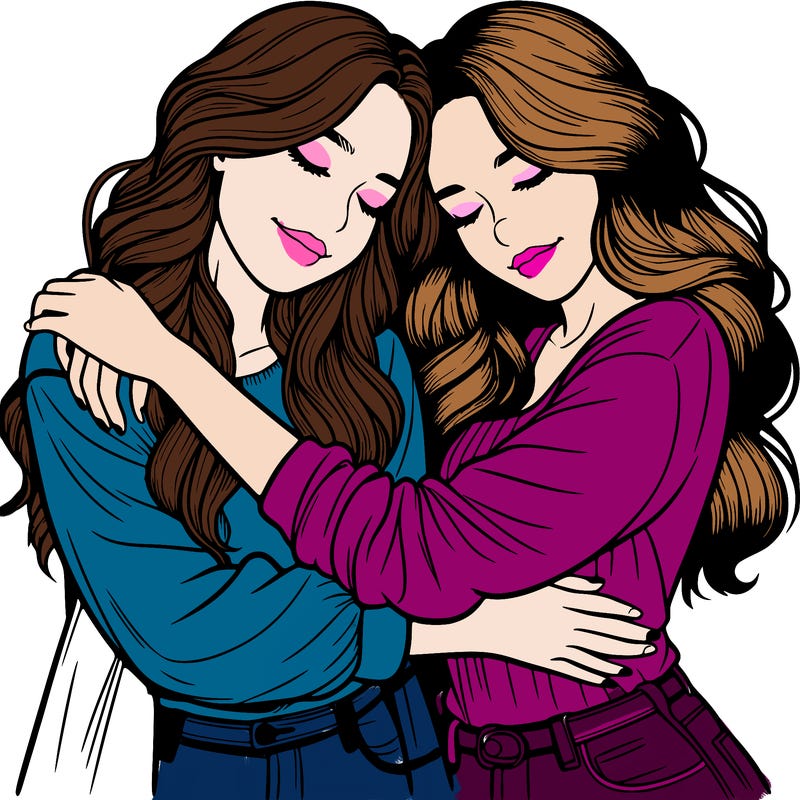 two realistic girls hugging