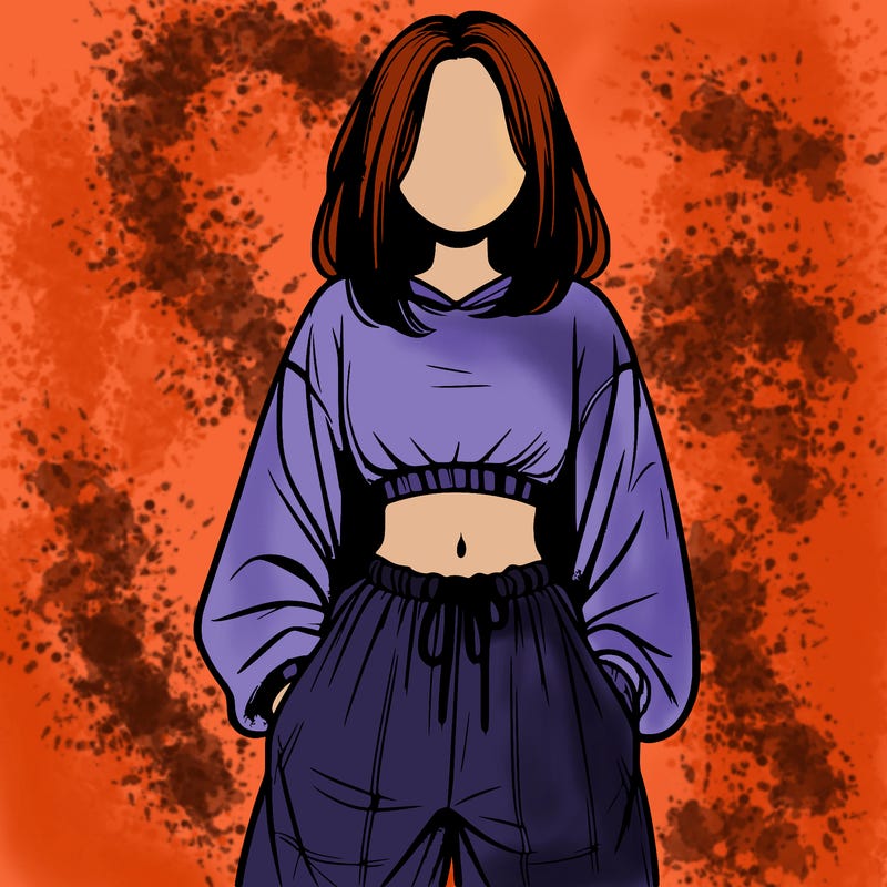 realistic girl faceless with baggy pants and a crop top