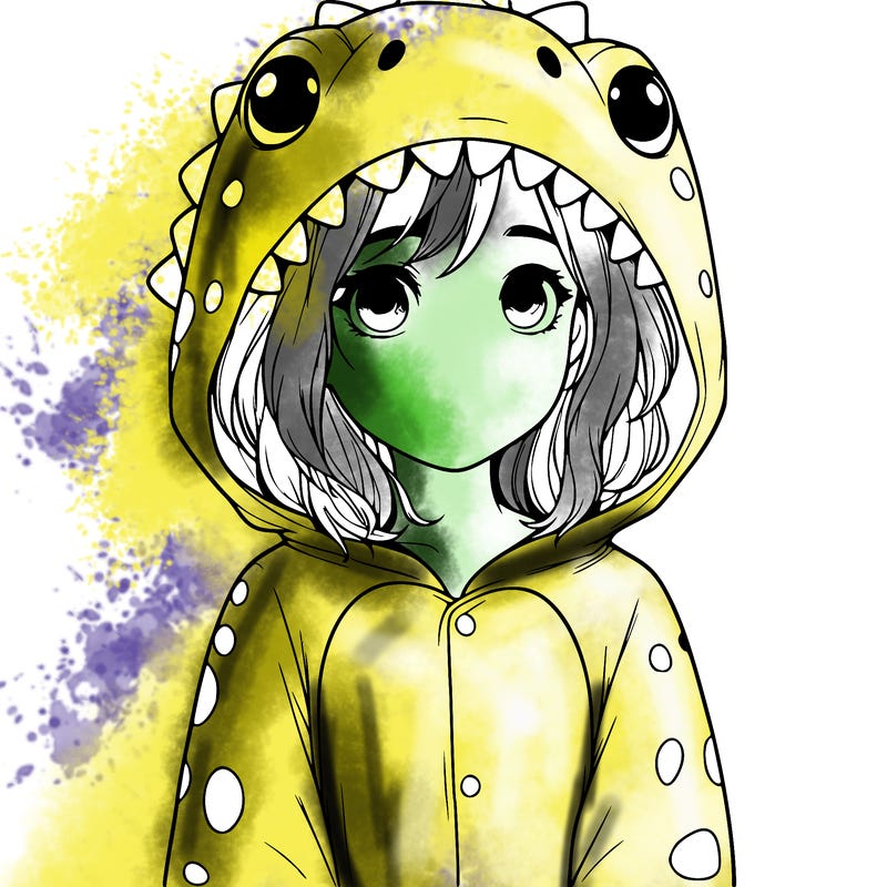 a girl in a dinosaur onesie realistic