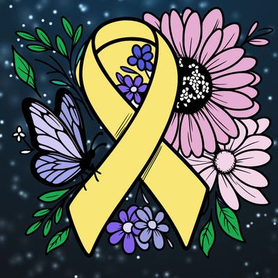 cancer awareness symbol with flowers and butterflies