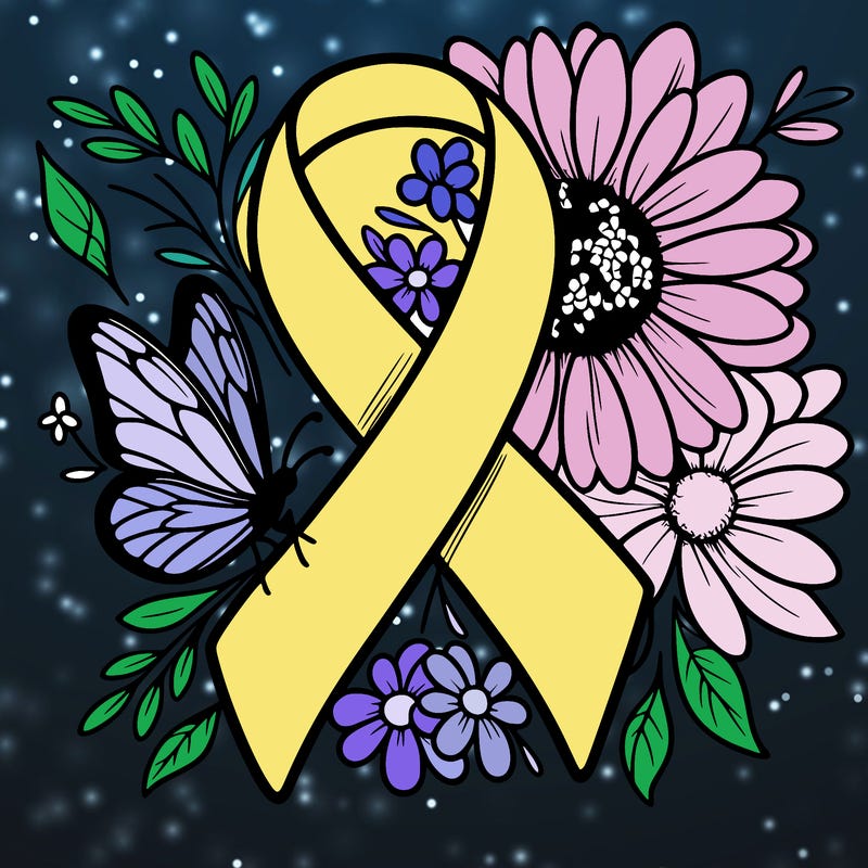 cancer awareness symbol with flowers and butterflies