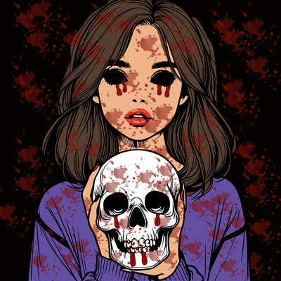 realistic girl holding a skull