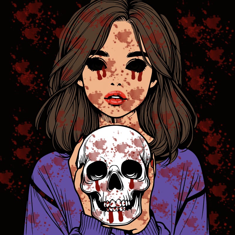 realistic girl holding a skull