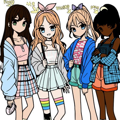 teen manga girls group of 4