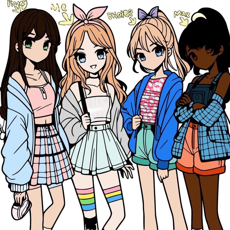 teen manga girls group of 4