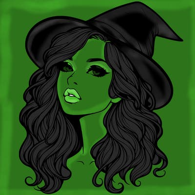 realistic witch girl with wavy hair and lips