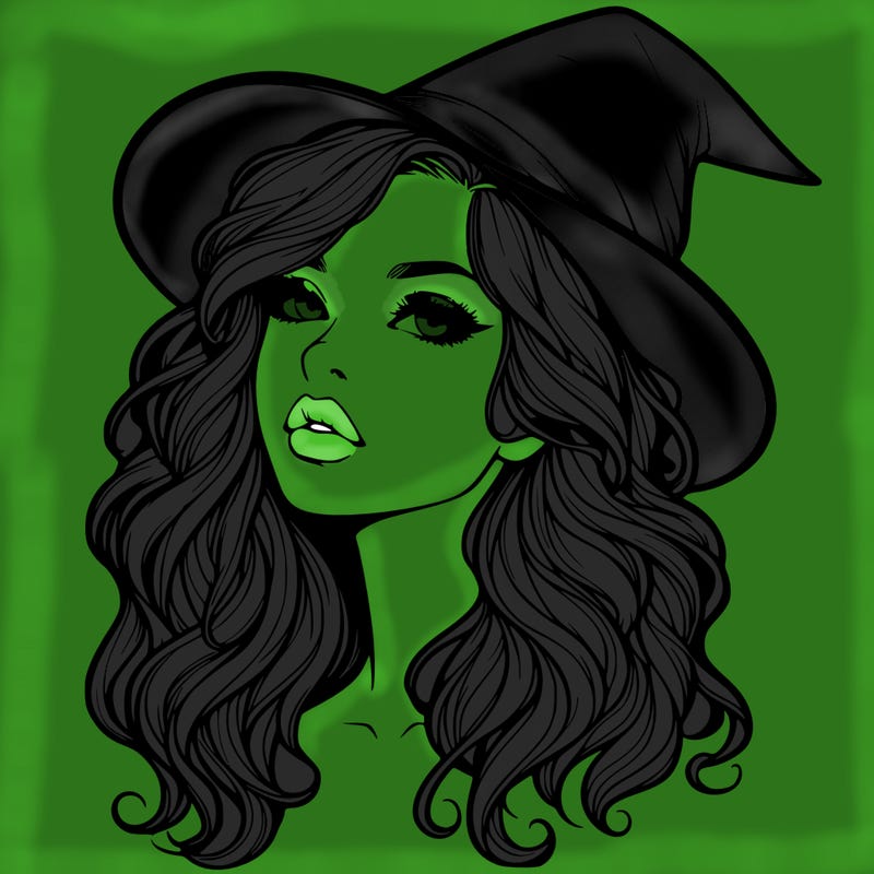 realistic witch girl with wavy hair and lips