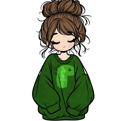 girl with baggy sweatshirt and messy bun