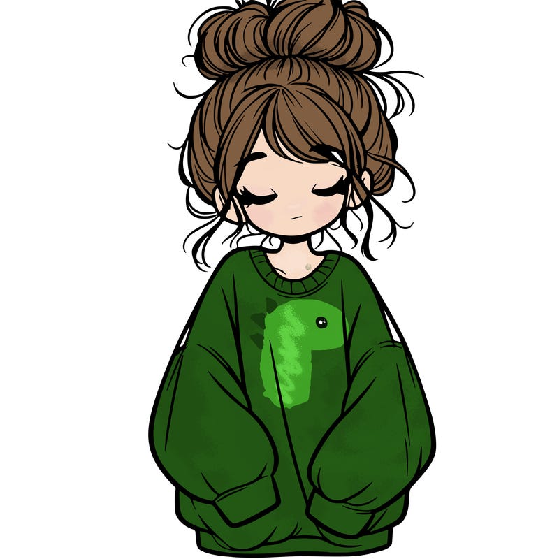 girl with baggy sweatshirt and messy bun