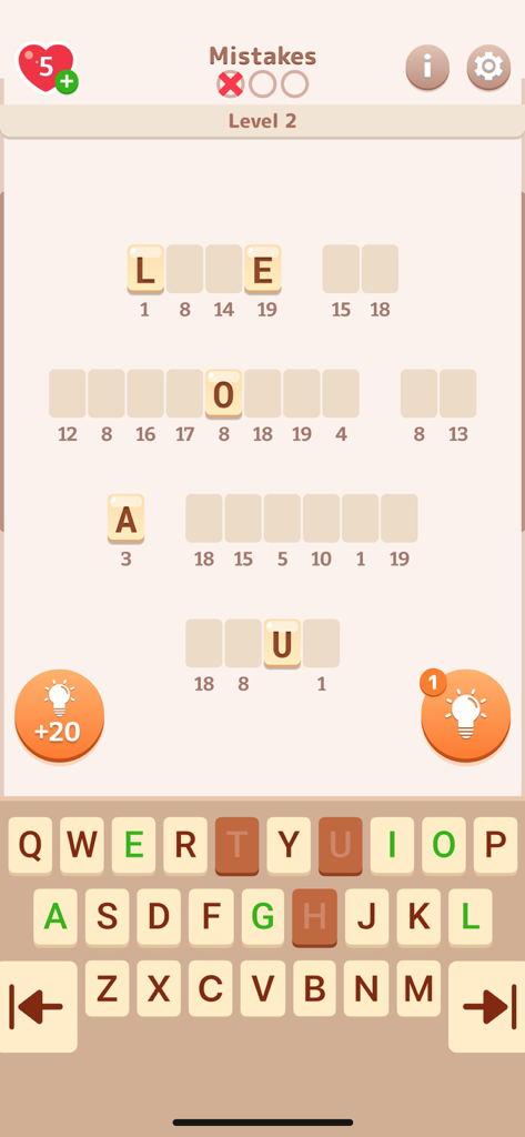 Cryptogram: Word Puzzles Games - A mobile screen showing a word cryptogram puzzle with a letters keyboard and coded messages to decipher.