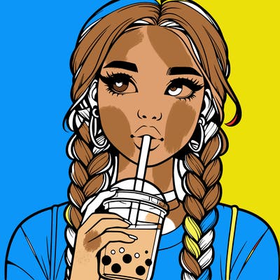 realistic girl with braided hair drinking boba