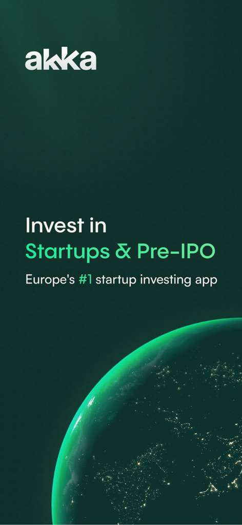 Akka - Pantalla de inicio de la aplicación móvil Akka para invertir en startups y empresas pre-IPO