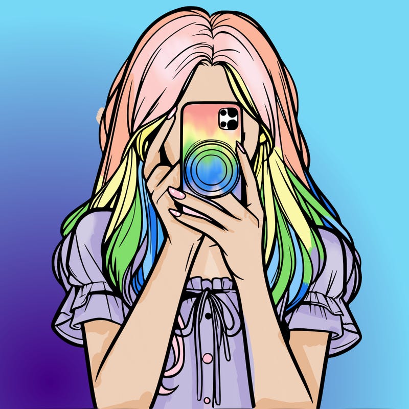 a realistic girl holding her phone taking pictures