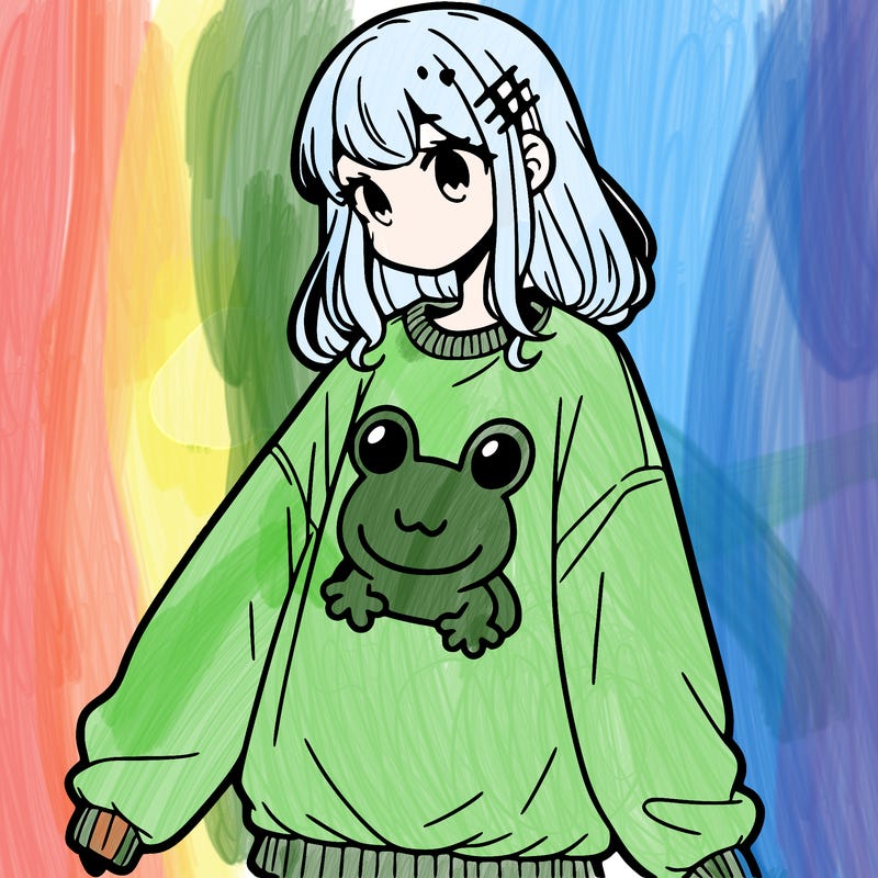 girl wearing frogging sweatshirt