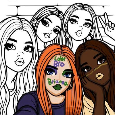 group of teen girls friends y2k up close in a selfie