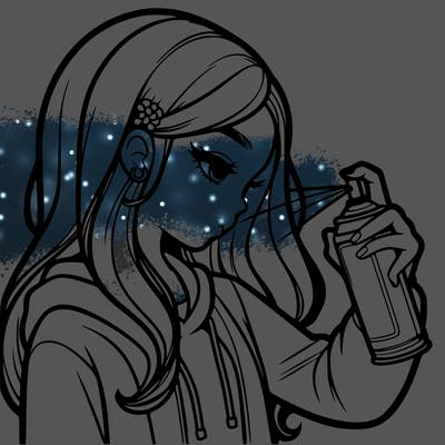 a realistic girl spray painting