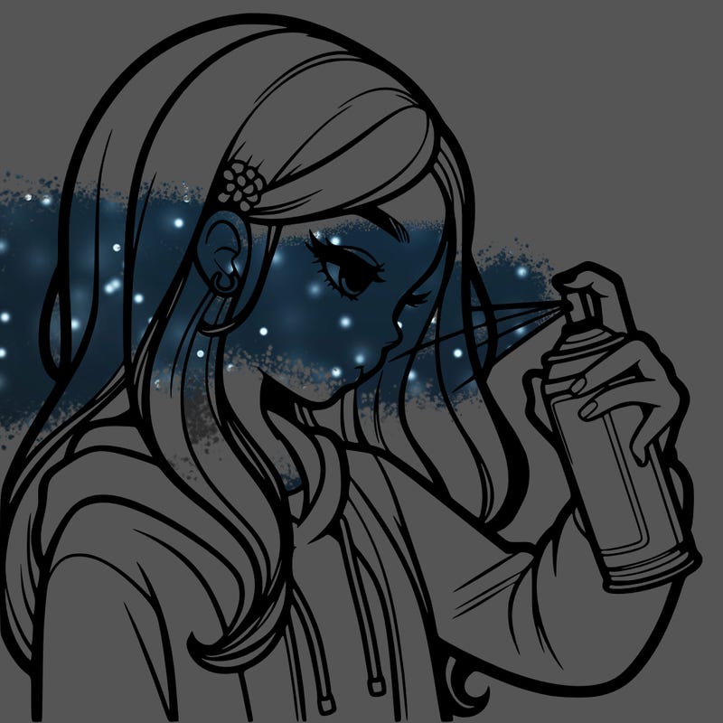 a realistic girl spray painting