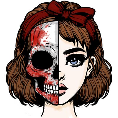 realistic girl with half skull mask