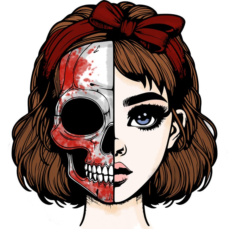 realistic girl with half skull mask