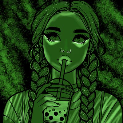 realistic girl with braided hair drinking boba