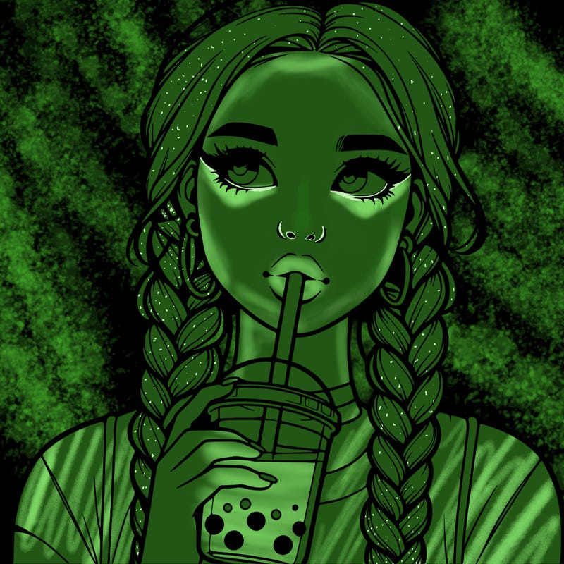 realistic girl with braided hair drinking boba