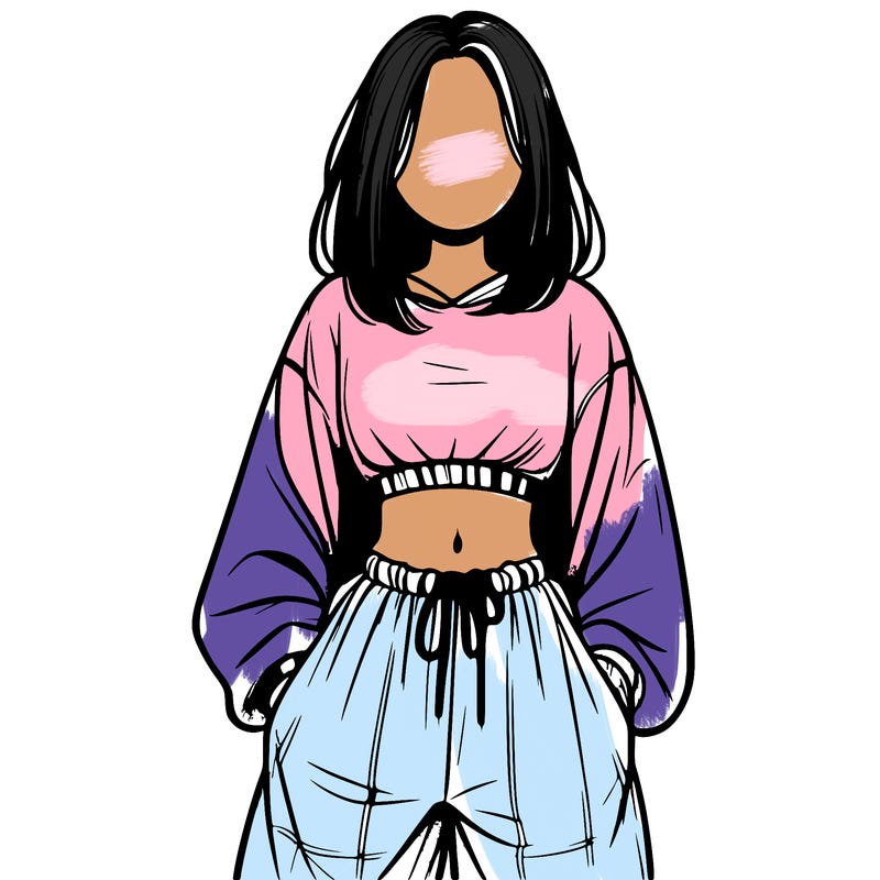 realistic girl faceless with baggy pants and a crop top