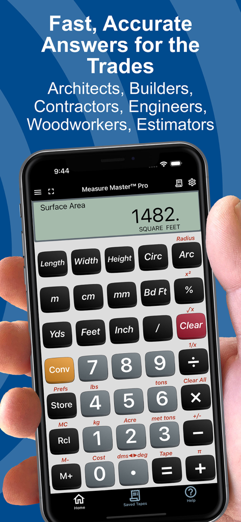 Measure Master Pro Calculator - Measure Master Pro app interface displaying surface area calculation results for construction trades