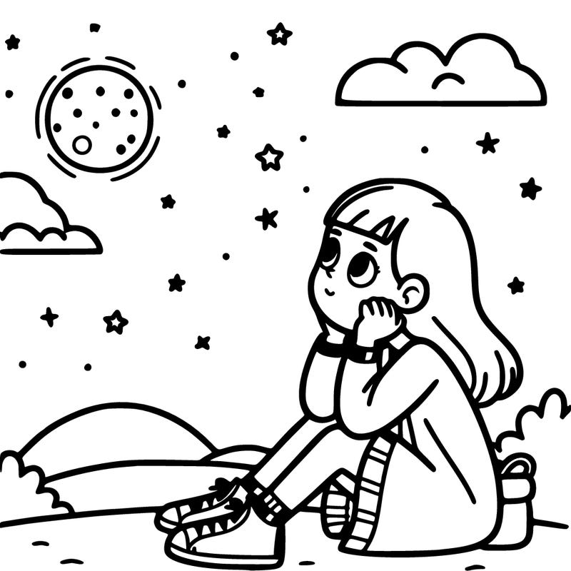 girl sitting while watching the night sky