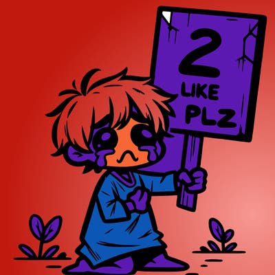 small poor toddler crying with sign that says 2 like plz