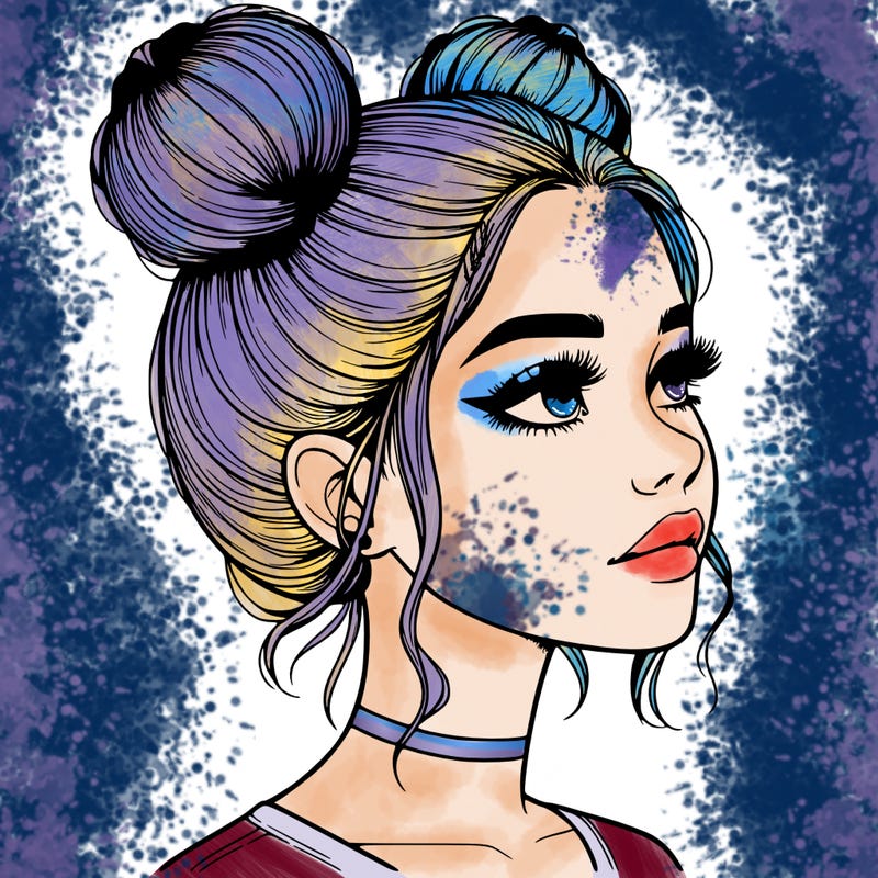 realistic girl with buns on the top of her head
