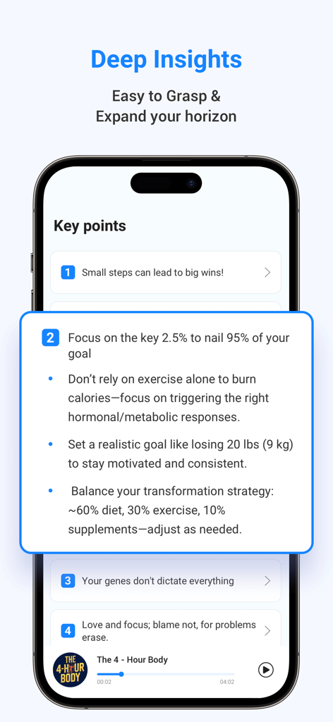 LeapAhead mobile App zeigt wichtige Erkenntnisse und Buchzusammenfassungspunkte